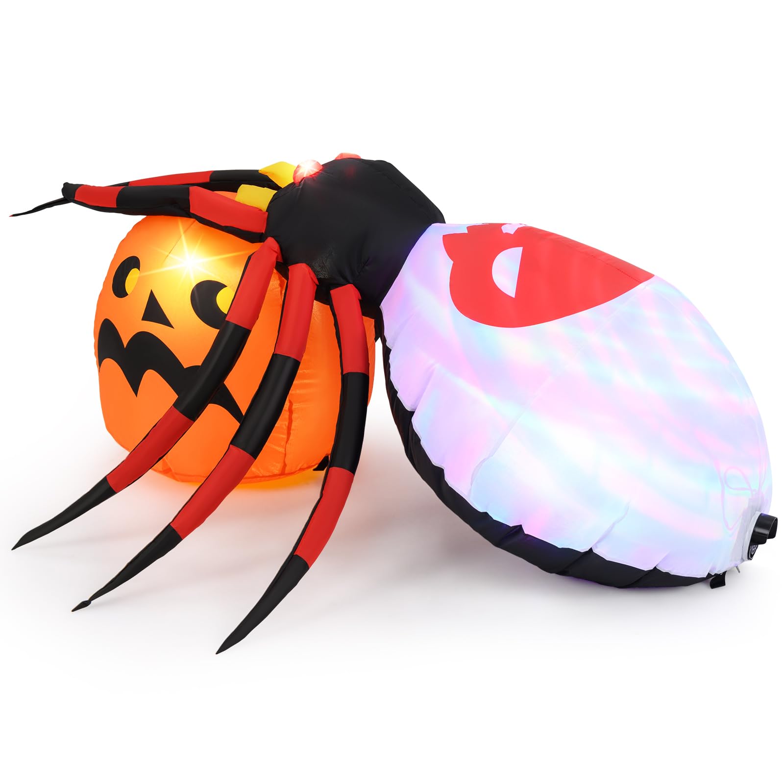 Tangkula Araignée gonflable d'Halloween de 1,5 m avec citrouille, décoration d'Halloween lumineuse à LED avec lumière rotative colorée